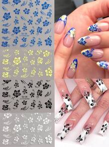 Hibiscus Flower 3D Nail Stickers Cherry Blossom Floral White/Black/Gold/Blue Florals Petal Nail Art Decals Sliders Manicure Nail Tips Decor,Y2K Star Adhesive Nail Art Supplies Decal For Women Nail Supplies DIY Manicure Decoration