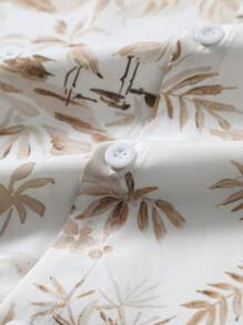 Men's Turndown Collar Button Front Tropical Plants Print Summer Casual Short Sleeve Shirt