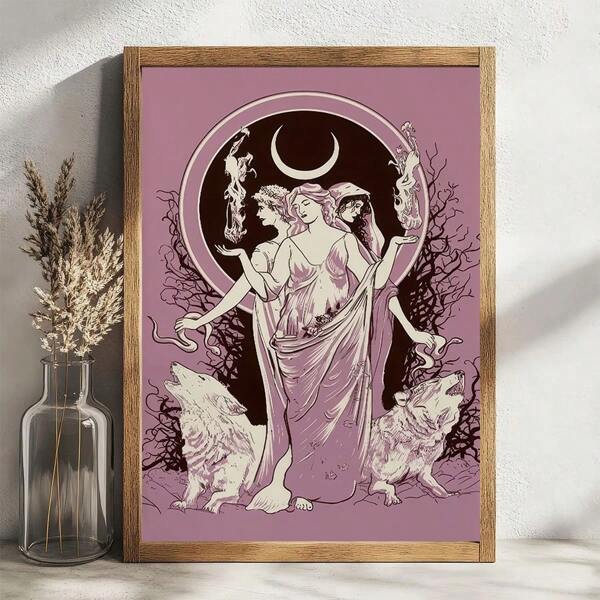 1pc/Set Moon Goddess Hecate Wiccan Posters And Print, Modern Violet Witchy Canvas Wall Arts,Retro Canvas Painting,Canvas Wall Art Gift,No Frame