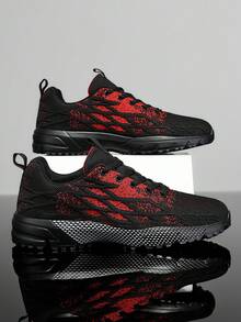 GNVA Men's Lace-Up Sports Shoes, Breathable Anti-Slip Running Sneakers, Versatile Casual Travel Shoes - Black and Red - View 5