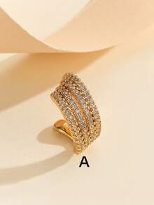 1pc Simple Fashion Cartilage Clip-On Earrings For Women, Double Layer Rhinestone Ear Clips Without Piercing, Copper Plated Gold, Niche Design With High-End Aesthetic - Yellow Gold - View 19