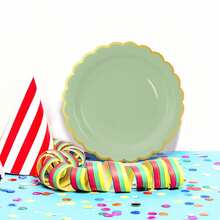 10pcs/20pcs/40pcs/Set,Green Paper Scalloped Plates With Gold Foil 9inch 7 Inch Disposable Green Scalloped Dinner Plates For Wedding Shower Birthday Party Dessert Plate - Green - View 6