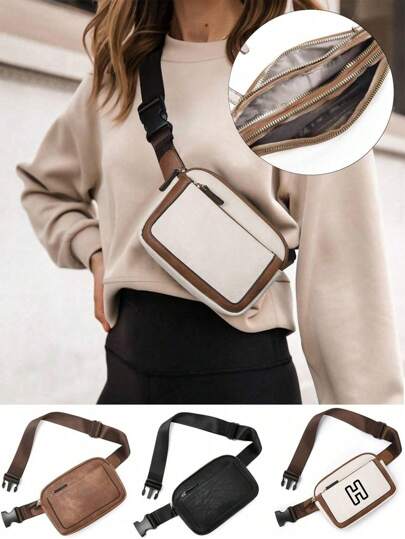 1 pieza Bolso de pecho de mujer de moda casual de cuero PU, bolso cruzado ajustable de varias capas, adecuado para mujeres en viajes y deportes