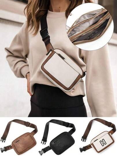 1 pezzo Borsa a tracolla casual di moda in pelle PU per donna, borsa a tracolla multistrato regolabile, adatta per pendolarismo, vacanze e sport delle donne