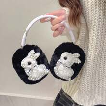 Fluffy Cute Pearl Rabbit Compatible With AirPodsMax, Colorful Rhinestone AirPodsMax Protective Case, Apple AirPodsMax Anti-Fall Anti-Collision TPU Personalized Headphone Protective Cover - Black - View 4
