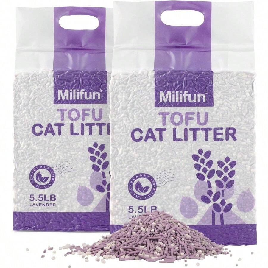 Tofu Cat Litter DustFree Kitty Litter Fast Drying Ultra Absorbent Clumping Cat Litter Pellets Lavender Odor Control L Scattering DustFree Mixed. - 2Pack - View 1