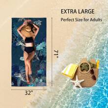 Sea Turtle Flower Oversized Sand Free Beach Towel 31''x71'' Lightweight Quick Dry Microfiber Towel For Travel, Swimming, Pool, And Camping, Absorbent And Compact Beach Essential For Women Men Summer Holiday Bathroom Decor Beach Essentials