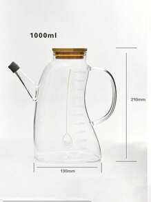 1pc Glass Oil Bottle, Large Capacity Kitchen Oil Vinegar Container With Spout, Leakproof, Measurement Scale
