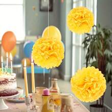 12pcs Yellow Paper Flower Balls - Elegant DIY Party Decor For Weddings, Birthdays, And Bachelor Parties - Vibrant Hanging Decoration With Golden Accents