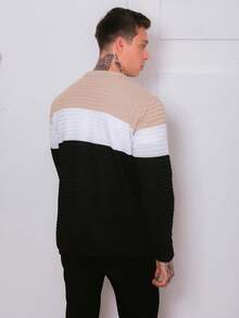 Men's Knitted Sweater Cold-Weather Blouse Round Neck Long Sleeve Wool Blouse - Beige - View 5