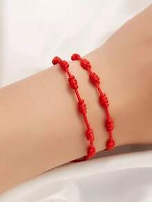 Kit 4 Pulseira Vermelha De 7 Sete Nós Kabbalah Afastar O Mal