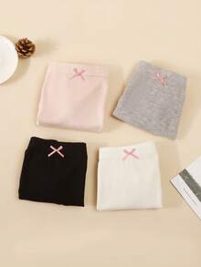 4pcs Set Kids Solid Color Bowknot Lace Edge Leggings With Gusset - Multicolor - View 3