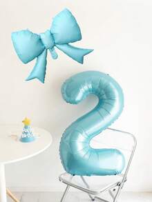 2pcs Matte Blue Bow Balloon Set, 40 Inch Blue Number Balloons Suitable For Birthday Party, Anniversary Decoration - Multicolor - View 3