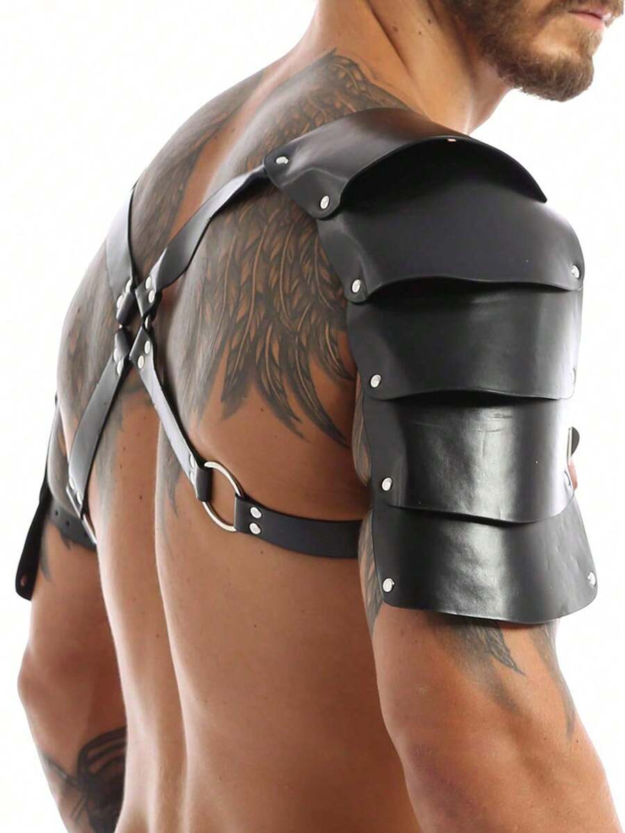 1PC Medieval Retro Knight Pu Leather Shoulder Armor In Viking Punk Style, Renaissance Costume Accessories Cosplay Props - A - View 1