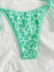 Conjunto de bikini sexy con tiras en el cuello con estampado de leopardo para playa y resort, verano 2025