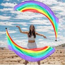 1pc Poi Hammer Ball + 1pc Silk Veil Women Belly Dance Silk Veil Belly Dance Scarf Ball Yarn Poi Streamer Colorful Flag Stage Props - Multicolor - View 7