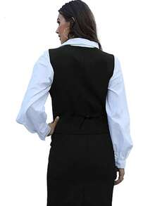 Women's Button V-Neck Basic Formal Suit Vest - Black - View 4