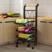 Living And Home 5-Shelf Kitchen Cart - Movable Storage Trolley With Wheels (42cm W Black)