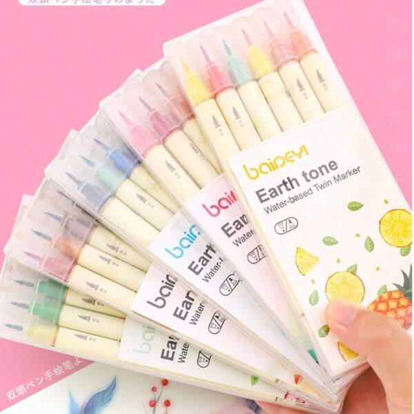 6pcs/Set Double-Sided Red Color Watercolor Pens, Student Drawing Painting Markers Back To School