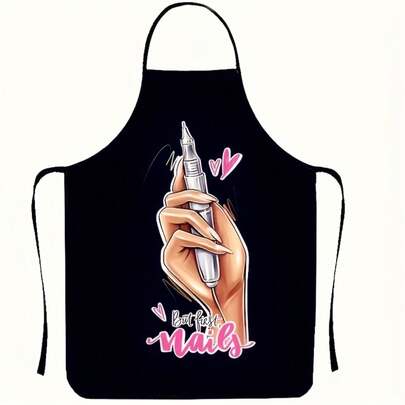 [Șorț pentru bucătar din poliester] șorț de bucătărie cu design Nail Art - poliester, perfect pentru gătit și grădinărit, bavetă elegantă pentru bucătar cu imprimeu unic pentru manichiură, ideal pentru uz casnic și restaurant