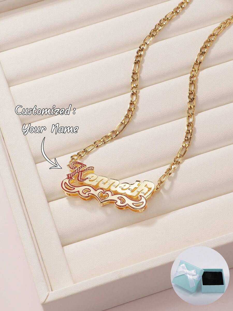 Customizable Enamel Personalized English Name Necklace, Dual Layer, Gift For Mother's Day, Valentine's Day, Birthday, Anniversary, Friends, Graduates, Christmas, High-End Family Gifts - Car Enamel Model - View 1