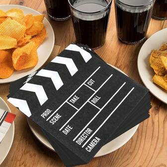 20 Pcs Movie Film Clap Board Napkins, Movie Clapper Clapboard Movie Theme Night Party Decorations, Perfect For Birthday Themed Parties