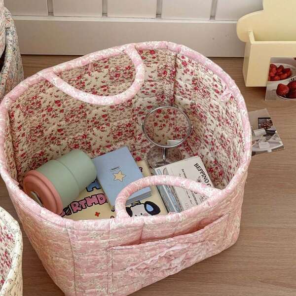 Home Storage Crushed Flower Patterned Storage Bag Storage Basket Open-Ended Large Capacity Storage