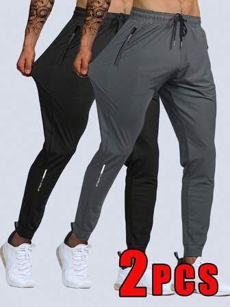 Pantalones largos de verano para hombres, estilo casual y cómodo, con bolsillo con cremallera, cintura ajustable, ideal para ejercicio y entrenamiento, lavables a máquina, de ocio, reflectantes