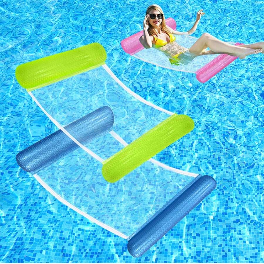 1pc Water Sports Floating Hammock, Thickened Inflatable With Net, Adult 2-Tube Faux Pearl, Beach Essentials, Beach Accessories, Pool Float - Multicolor - View 1