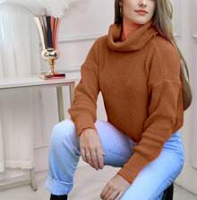 Women's Cold Weather Blouse Turtleneck Knitted Sweater - Mocha Brown - View 4