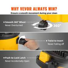 Wet Dry Vac, 2.6 Gallon, 2.5 Peak , 3 In 1 Portable Shop Vacuum With Blowing Function, Attachments Storage, Perfect For Cleaning Floor, Upholstery, Gap, Car, Black/Yellow, ETL Listed - Xem 6