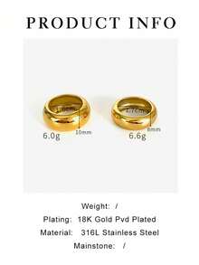 8毫米 10毫米 高抛光 18K 镀金圆形粗戒指 男女款 光滑不锈钢 简约派对珠宝