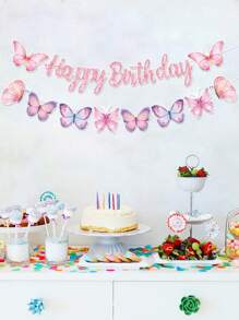 1Set Pink Butterfly Birthday Banner,Happy Birthday Hanging Banner,Butterfly Theme Birthday Party Background Decoration,1st Birthday Party Supplies,Spring Decorations,Birthday Celebration Decor,Babyshower Gender Reveal Party Supplies,Spring Party Decor,Wedding Party Gifts For Guests,Bridal Shower Favors,Holiday Party Decor,Photography Background Decorations