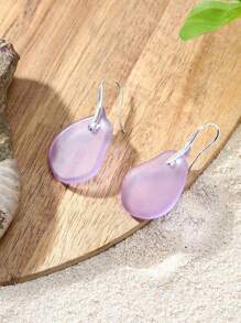 1 Pair Ocean Style Glass Water Drop Earrings, Hawaiian Theme Jewelry Suitable For Women Vacation Casual Wear, Gift