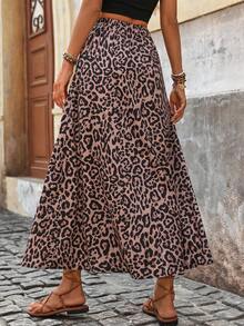 Women's Leopard Print Long Skirt, Casual Holiday Style Spring - Multicolor - View 3