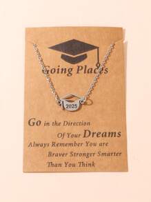 1pc Stainless Steel 2025 Graduation Cap Pendant Necklace With Greeting Card, Suitable As Graduation Gift