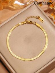 Camhanno 1 stuk eenvoudige casual mode roestvrijstalen ronde slang platte slang armband is geschikt voor dagelijks gebruik, cadeaus voor koppels