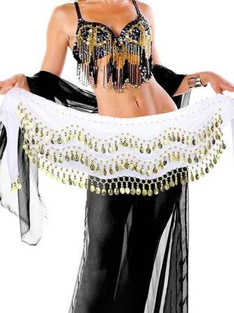 1pc Belly Dance Skirt Hip Scarf With Gold Coins Belly Dancing Wrap Skirt Belt Coin Sash Dance Performance Costume For Women Girls Music Festival Christmas Party Bellydance Yoga Class