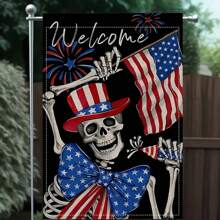 Patriotic Gothic Skull Garden Flag, 12x18 Inch - Double-Sided Polyester Outdoor Decor With American Flag And Firework Design For Independence Day Celebration, No Pole Required, Holiday Decoration Skull Design Durable Outdoor Flag, Patriotic Decor