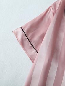 女士条纹提花短袖短裤睡衣套装 - 彩色 - 查看 4