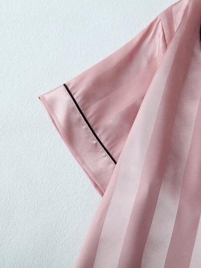 Gestreepte Jacquard Short Sleeve Shorts Pajama Set view 4