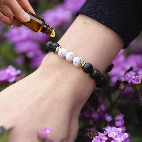 1 قطعة سوار أروماثيرابي من حجر بركاني طبيعي 8 مم، سوار منقوع بالزيوت الأساسية لتعزيز العطر، سوار مضفر من حجر البازلت قابل للتعديل، سوار عطري