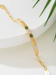 1 pieza Brazalete con flor de 5 pétalos de estilo dulce y colorido con gota de aceite para mujer, regalo de boda, regalo de pareja