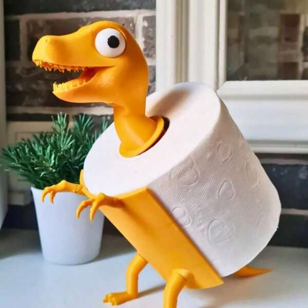 3D Printed Dinosaur Tissue Holder - Space-Saving Toilet Paper Holder For Children's Rooms And Geek Decor, Durable PLA Resin Novelty Holder Back To School