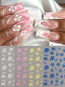 Hibiscus Flower 3D Nail Stickers Cherry Blossom Floral White/Black/Gold/Blue Florals Petal Nail Art Decals Sliders Manicure Nail Tips Decor,Y2K Star Adhesive Nail Art Supplies Decal For Women Nail Supplies DIY Manicure Decoration