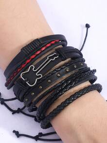Men's Guitar-Shaped Bracelet, Suitable For Daily Wear - Black - View 10