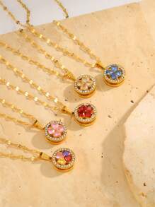 1 Piece Of Light Luxury Elegant Stainless Steel Rotatable Multi-Color Flower Pendant Necklace Elegant And Fashionable Representative Jewelry Suitable For Daily/Banquet/Party Wear Holiday For Girlfriend For Girlfriends