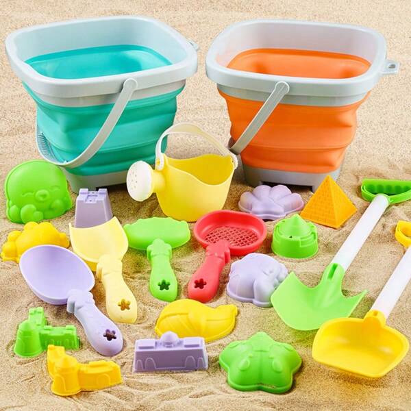 2025 New Beach Toy Set, Multifunctional, Folding Cube Creative Sand Shovel Fun Animal Molds, Orange And Green, Made Of ABS, For Outdoor Beach Games Between Parents And Children In Summer (Accessory Color Is Random)