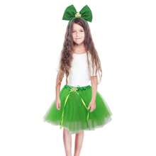 Cat Dog Skirt Set, Green Tulle Skirt With Shiny Clover Hairband/Hat Costume For Irish Holiday