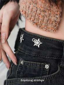 Boucle de ceinture métallique rétro en forme d'étoile à cinq branches, avec un design unique, un outil de serrage, réglable